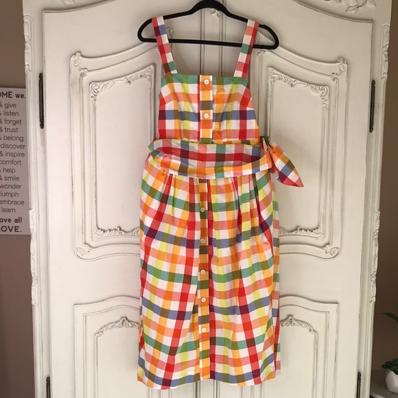 Christopher John Rogers plaid check dress yellow retro - Picture 4 of 6